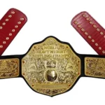 Gold Big Gold World Heavyweight Championship Belt w/ Tooled Strap