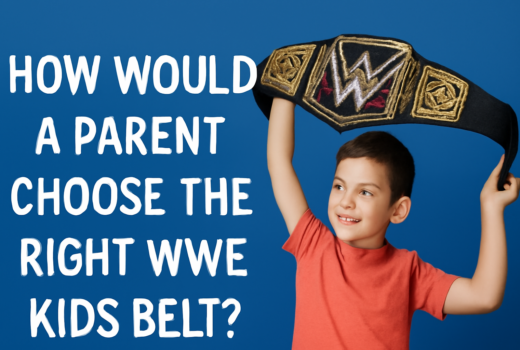 Young boy holding a WWE kids replica belt above his head, symbolizing how parents can choose the right WWE kids replica belts that are safe, durable, and fun for children in the U.S.